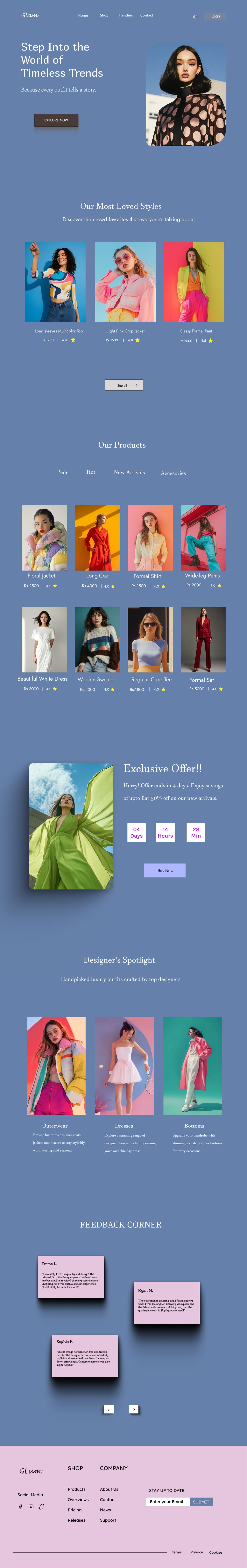 Glam fashion landing page, full page design