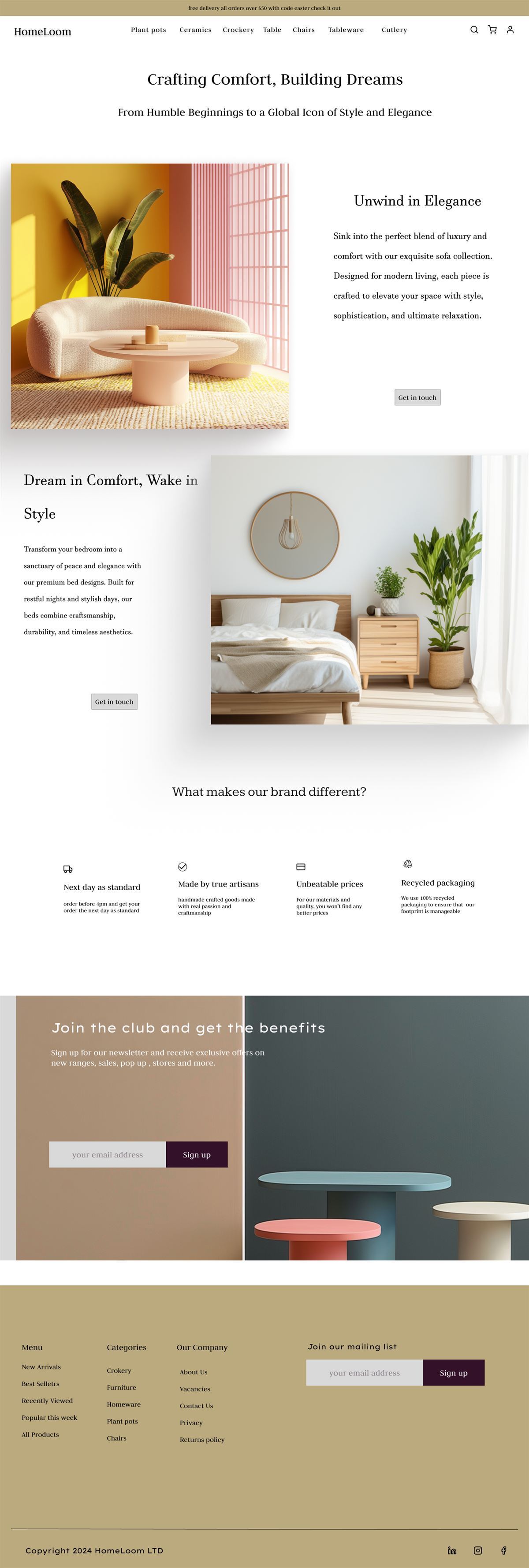 HomeLoom About page featuring sofa and bedroom lifestyle photography