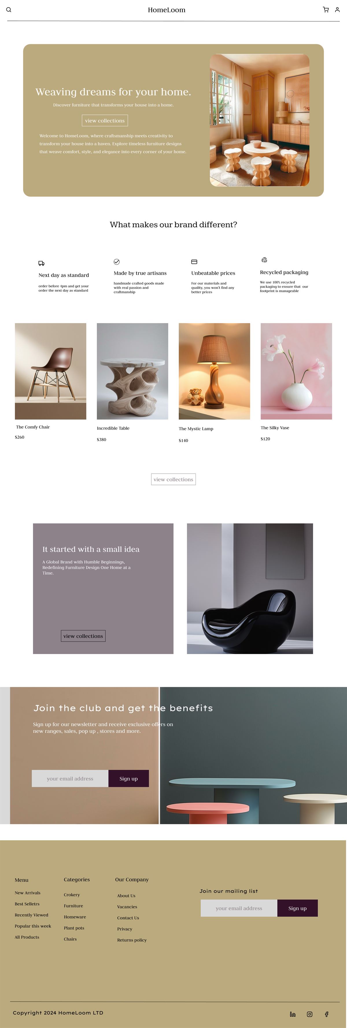 HomeLoom homepage, full page design