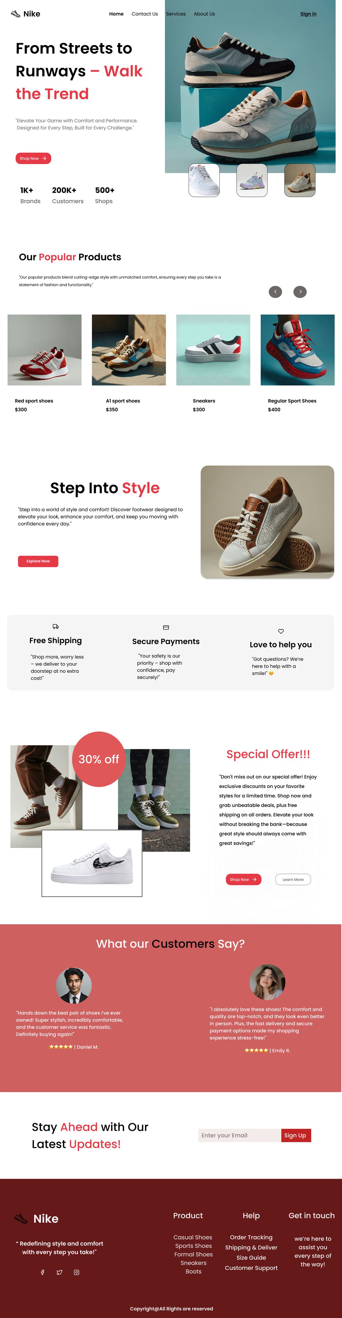 Streets to Runways landing page, full page design